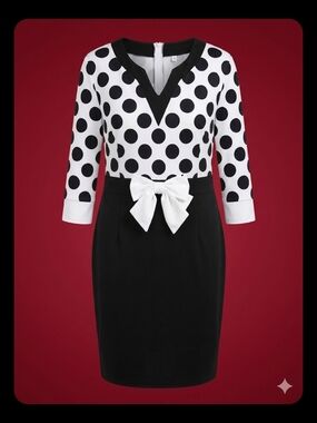 Absolutely New Elegant Polka Dot Midi Dress with Front Bow